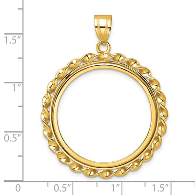 Wideband Distinguished Coin Jewelry 14K Polished Wide Twisted Wire Prong Coin Bezel Pendant, 43.6 x 34mm