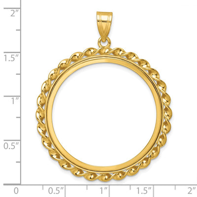 Wideband Distinguished Coin Jewelry 14K Polished Wide Twisted Wire Prong Coin Bezel Pendant, 50.2 x 40mm