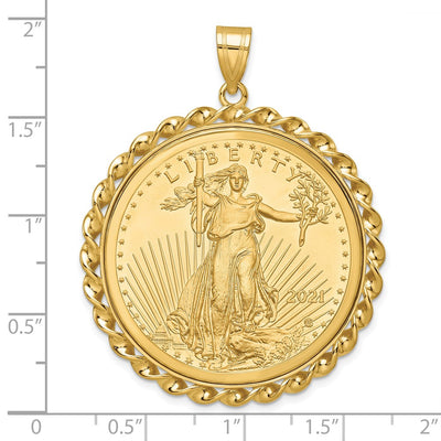 Wideband Distinguished Coin Jewelry 14K Polished Wide Twisted Wire Mounted 1oz American Eagle Prong Coin Bezel Pendant