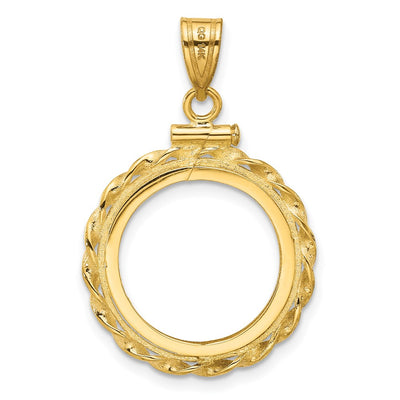 Wideband Distinguished Coin Jewelry 14K Polished Wide Twisted Wire x Screw Top Coin Bezel Pendant, 31 x 20.9mm