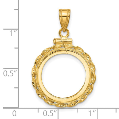 Wideband Distinguished Coin Jewelry 14K Polished Wide Twisted Wire x Screw Top Coin Bezel Pendant, 31 x 20.9mm