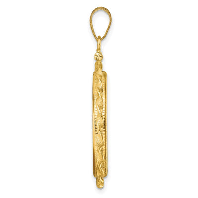 Wideband Distinguished Coin Jewelry 14K Polished Wide Twisted Wire x Screw Top Coin Bezel Pendant, 38.5 x 27.5mm