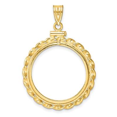 Wideband Distinguished Coin Jewelry 14K Polished Wide Twisted Wire x Screw Top Coin Bezel Pendant, 38.5 x 27.5mm