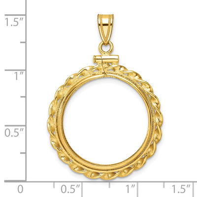 Wideband Distinguished Coin Jewelry 14K Polished Wide Twisted Wire x Screw Top Coin Bezel Pendant, 38.5 x 27.5mm