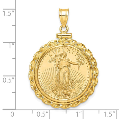 Wideband Distinguished Coin Jewelry 14K Polished Wide Twisted Wire Mounted 1/4oz American Eagle Screw Top Coin Bezel Pendant