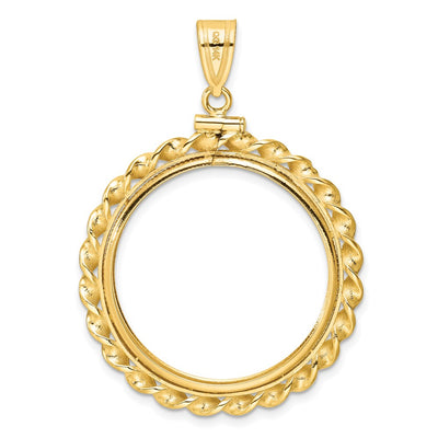 Wideband Distinguished Coin Jewelry 14K Polished Wide Twisted Wire x Screw Top Coin Bezel Pendant, 44.7 x 34mm
