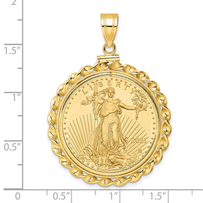 Wideband Distinguished Coin Jewelry 14K Polished Wide Twisted Wire Mounted 1/2oz American Eagle Screw Top Coin Bezel Pendant