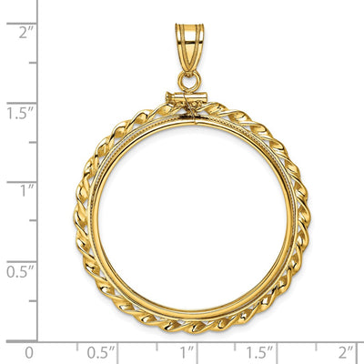 Wideband Distinguished Coin Jewelry 14K Polished Wide Twisted Wire x Screw Top Coin Bezel Pendant, 49.75 x 38mm