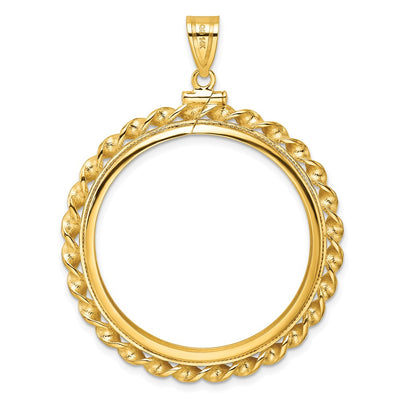 Wideband Distinguished Coin Jewelry 14K Polished Wide Twisted Wire x Screw Top Coin Bezel Pendant, 50.8 x 39.7mm