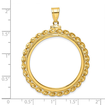 Wideband Distinguished Coin Jewelry 14K Polished Wide Twisted Wire x Screw Top Coin Bezel Pendant, 50.8 x 39.7mm