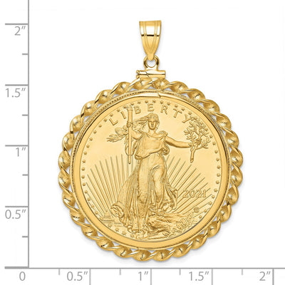 Wideband Distinguished Coin Jewelry 14K Polished Wide Twisted Wire Mounted 1oz American Eagle Screw Top Coin Bezel Pendant