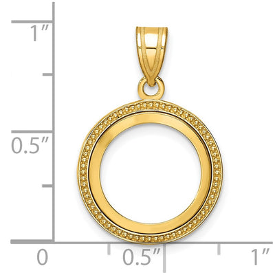 Wideband Distinguished Coin Jewelry 14K Polished and Beaded Prong Coin Bezel Pendant, 24.3 x 17.6mm