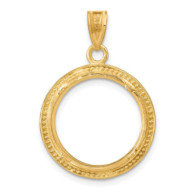 Wideband Distinguished Coin Jewelry 14K Polished and Beaded Prong Coin Bezel Pendant, 28.3 x 19.8mm