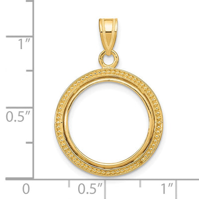 Wideband Distinguished Coin Jewelry 14K Polished and Beaded Prong Coin Bezel Pendant, 28.3 x 19.8mm