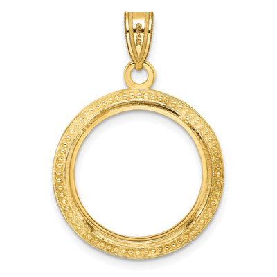 Wideband Distinguished Coin Jewelry 14K Polished and Beaded Prong Coin Bezel Pendant, 31.1 x 22mm