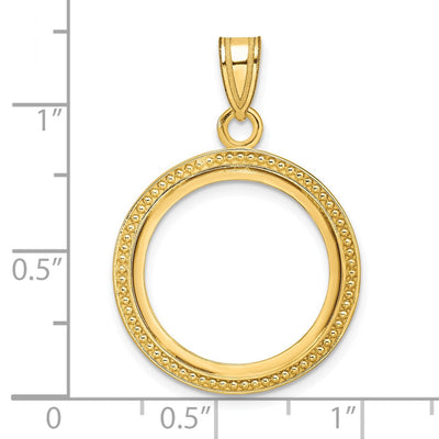 Wideband Distinguished Coin Jewelry 14K Polished and Beaded Prong Coin Bezel Pendant, 31.1 x 22mm