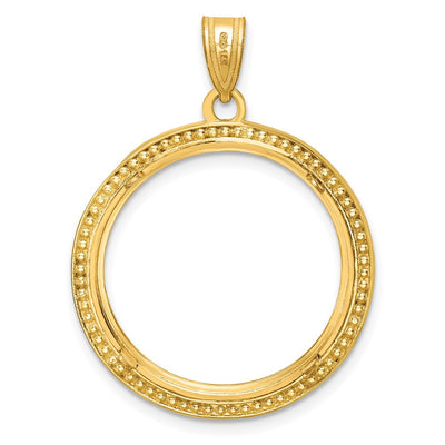 Wideband Distinguished Coin Jewelry 14K Polished and Beaded Prong Coin Bezel Pendant, 34.6 x 26.55mm