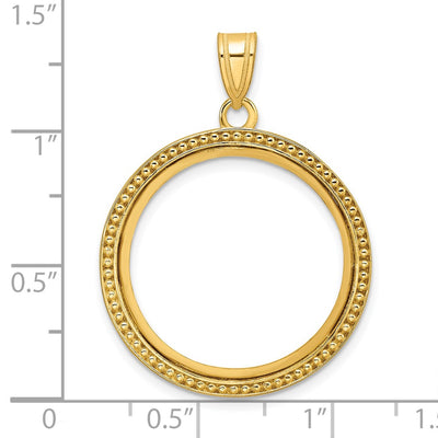 Wideband Distinguished Coin Jewelry 14K Polished and Beaded Prong Coin Bezel Pendant, 34.6 x 26.55mm