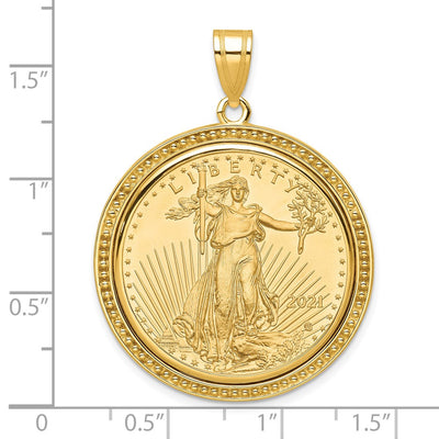 Wideband Distinguished Coin Jewelry 14K Polished and Beaded Mounted 1/2oz American Eagle Coin Bezel Pendant