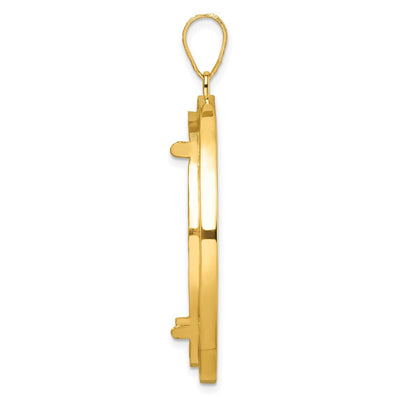 Wideband Distinguished Coin Jewelry 14K Polished and Beaded Prong Coin Bezel Pendant, 48.25 x 38.55mm