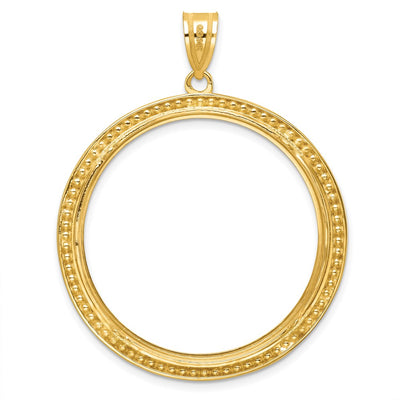 Wideband Distinguished Coin Jewelry 14K Polished and Beaded Prong Coin Bezel Pendant, 48.25 x 38.55mm