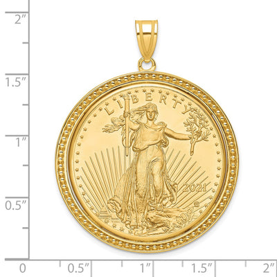 Wideband Distinguished Coin Jewelry 14K Polished and Beaded Mounted 1oz American Eagle Coin Bezel Pendant