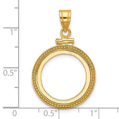 Wideband Distinguished Coin Jewelry 14K Polished and Beaded x Screw Top Coin Bezel Pendant, 31 x 19.7mm