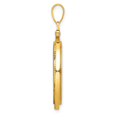 Wideband Distinguished Coin Jewelry 14K Polished and Beaded x Screw Top Coin Bezel Pendant, 37.5 x 26mm