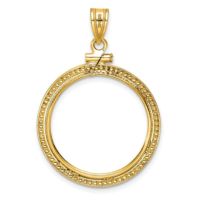 Wideband Distinguished Coin Jewelry 14K Polished and Beaded x Screw Top Coin Bezel Pendant, 37.5 x 26mm