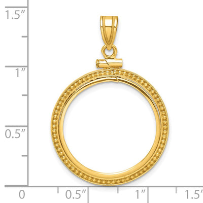Wideband Distinguished Coin Jewelry 14K Polished and Beaded x Screw Top Coin Bezel Pendant, 37.5 x 26mm