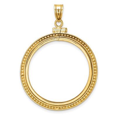 Wideband Distinguished Coin Jewelry 14K Polished and Beaded x Screw Top Coin Bezel Pendant, 43.5 x 32mm