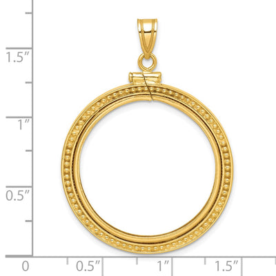 Wideband Distinguished Coin Jewelry 14K Polished and Beaded x Screw Top Coin Bezel Pendant, 43.5 x 32mm