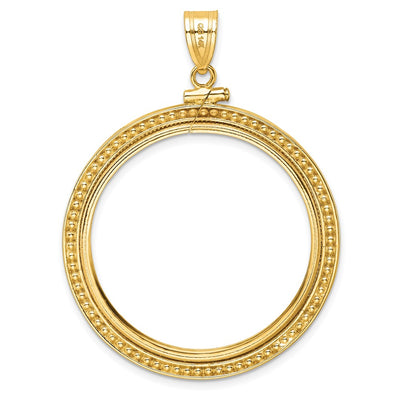 Wideband Distinguished Coin Jewelry 14K Polished and Beaded x Screw Top Coin Bezel Pendant, 48.75 x 37.7mm