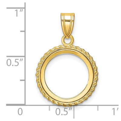 Wideband Distinguished Coin Jewelry 14K Polished with Casted Rope Prong Coin Bezel Pendant, 26 x 17.2mm