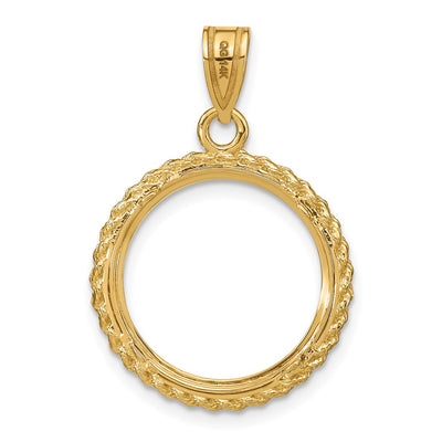 Wideband Distinguished Coin Jewelry 14K Polished with Casted Rope Prong Coin Bezel Pendant, 29.2 x 20mm