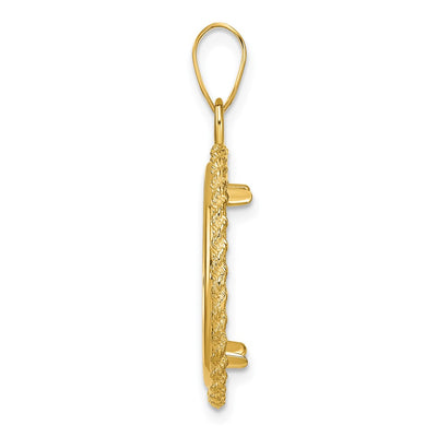 Wideband Distinguished Coin Jewelry 14K Polished with Casted Rope Prong Coin Bezel Pendant, 30.4 x 22.1mm