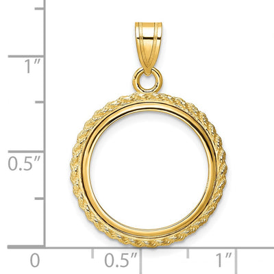 Wideband Distinguished Coin Jewelry 14K Polished with Casted Rope Prong Coin Bezel Pendant, 30.4 x 22.1mm