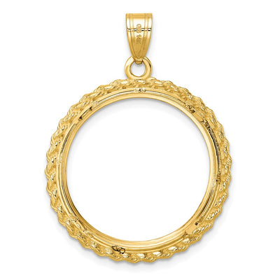 Wideband Distinguished Coin Jewelry 14K Polished with Casted Rope Prong Coin Bezel Pendant, 35.8 x 27.3mm