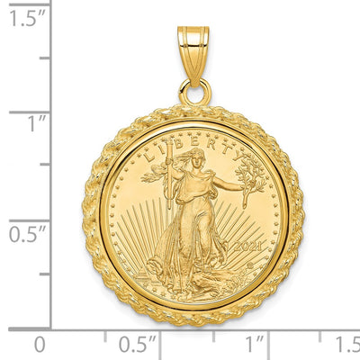 Wideband Distinguished Coin Jewelry 14K Polished with Casted Rope Mounted 1/4oz American Eagle Prong Coin Bezel Pendant