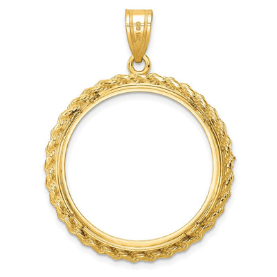 Wideband Distinguished Coin Jewelry 14K Polished with Casted Rope Prong Coin Bezel Pendant, 41.75 x 33.1mm
