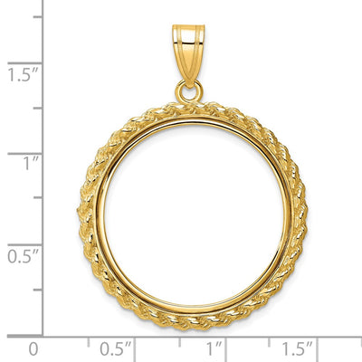 Wideband Distinguished Coin Jewelry 14K Polished with Casted Rope Prong Coin Bezel Pendant, 41.75 x 33.1mm