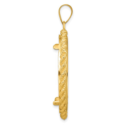 Wideband Distinguished Coin Jewelry 14K Polished with Casted Rope Prong Coin Bezel Pendant, 48.1 x 39.5mm
