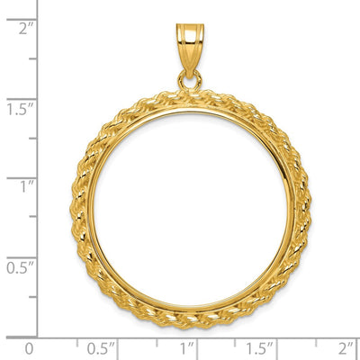 Wideband Distinguished Coin Jewelry 14K Polished with Casted Rope Prong Coin Bezel Pendant, 48.1 x 39.5mm