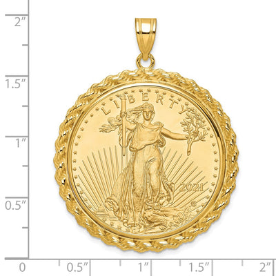 Wideband Distinguished Coin Jewelry 14K Polished with Casted Rope Mounted 1oz American Eagle Prong Coin Bezel Pendant