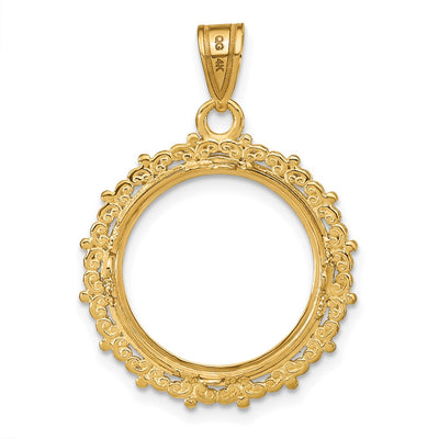 Wideband Distinguished Coin Jewelry 14K Polished Fancy Prong Coin Bezel Pendant, 29.4 x 21.5mm