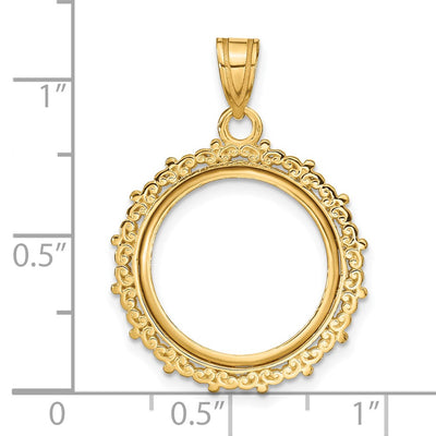 Wideband Distinguished Coin Jewelry 14K Polished Fancy Prong Coin Bezel Pendant, 29.4 x 21.5mm
