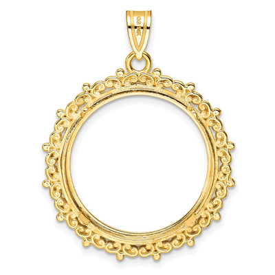 Wideband Distinguished Coin Jewelry 14K Polished Fancy Prong Coin Bezel Pendant, 37.4 x 29.4mm