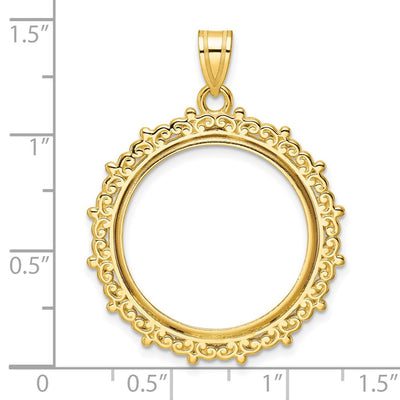 Wideband Distinguished Coin Jewelry 14K Polished Fancy Prong Coin Bezel Pendant, 37.4 x 29.4mm