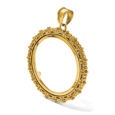 Wideband Distinguished Coin Jewelry 14K Polished Fancy Prong Coin Bezel Pendant, 37.4 x 29.4mm