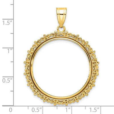 Wideband Distinguished Coin Jewelry 14K Polished Fancy Prong Coin Bezel Pendant, 44 x 34.15mm